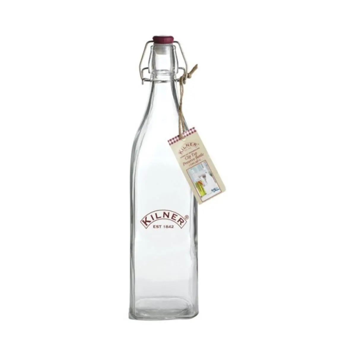 212 MAIN Kilner 0025472 Square Clip Top Canister Water Bottle - 34oz, Silicone Plastic, Rubber Seal, Refillable, for Homemade Gifts, Salad Dressings, Preserve Oils - Pack of 4