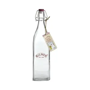 212 MAIN Kilner 0025472 Square Clip Top Canister Water Bottle - 34oz, Silicone Plastic, Rubber Seal, Refillable, for Homemade Gifts, Salad Dressings, Preserve Oils - Pack of 4