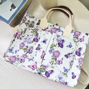 Women Tote Bag Evertyhing Bag Bible Bag, Book Carrier,Travel Tote Multiple Pockets Butterfly Pattern Cute Pattern Floral Cherry Strawberry Bag