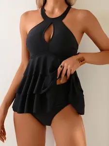 Pure Color Back Cross Fashion Tankini Set, Tankini Swimwear Set, Stylish Swimsuit for Women, Comfortable Beachwear, Perfect for Summer