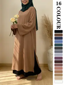 Muslim Sleepwear Nida Fabric, 16 colour Available in 5 Sizes,  Breathable Loose Fit, Side Slit Design, Casual Long Robe, Not Included   inner and Hijab, Muslim Women Clothing