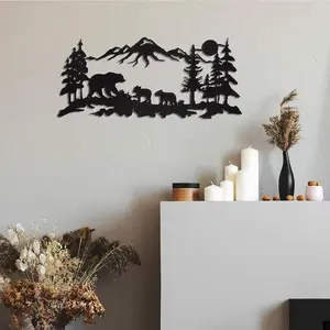 Bear & Mountain Pattern Wall Art, Laser Cut Deer Signs for Cabin Decor, Hunting Decor, Metal Wall Art Decor, Garden & Patio Decoration