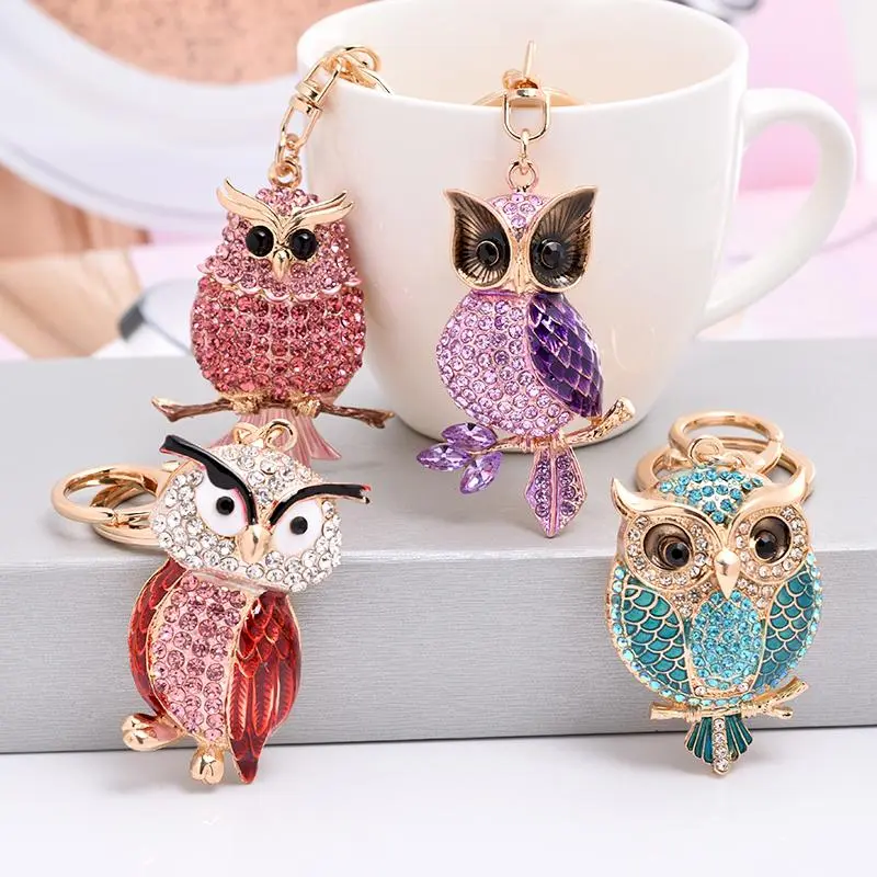 EASYA New Design Crystal Owl Keychain Full Rhinestone Key Ring Key Holders For Women Bag Accessories Cute Animal Car Key Chain