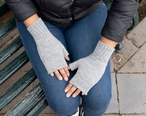 Baby Alpaca Fingerless Gloves Wrist High Curl, Grey Womens Casual Gloves