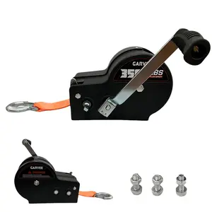 Garvee 3500lbs Heavy Duty Boat Trailer Winch with 33ft Strap, 4:1/8:1 Gear Ratio Hand Winch, Portable Hand Crank Winch for Towing, Pulling Boat Trailer, Truck, RV, ATV, Jet Ski & Off-Road Recovery