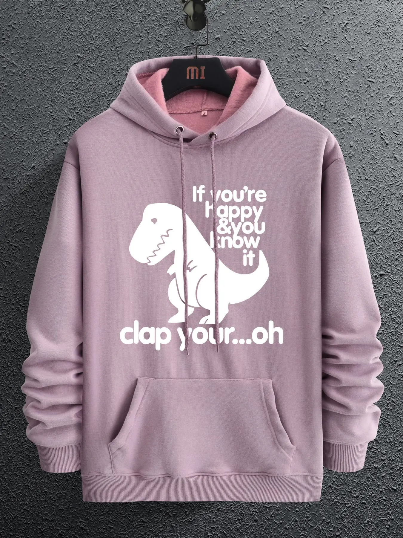 Unisex Men's Cartoon Dinosaur Graphic Print Drawstring Hoodie, Regular Fit Casual Pocket Long Sleeve Hooded Sweatshirt, Men Clothes for Fall & Winter