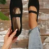 Women's Square Toe Knit Mary Jane Shoes Flat, Plain Design, Elastic Back Strap, Slip-On Comfort, Casual Commute, All Seasons