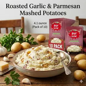 Creamy Garlic Parmesan Mashed Potato Mix – Instant Potato Side Dish, Real Ingredients, 4 Servings Each, 10 Pouches