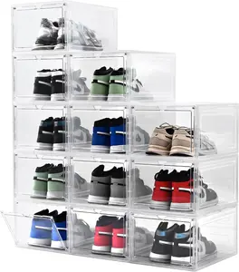 Large Shoe Boxes Clear Plastic Stackable,Drop Front Shoe Box with Clear Door, Shoe Containers For Sneaker Display,Fit up to US Size12