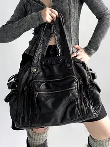 Retro and trendy soft leather women's one-shoulder tote bag, fashionable and textured one-shoulder handbag, casual and versatile one-shoulder commuter bag, suitable for daily matching, commuting and other scenarios, Pu Tote Satchel