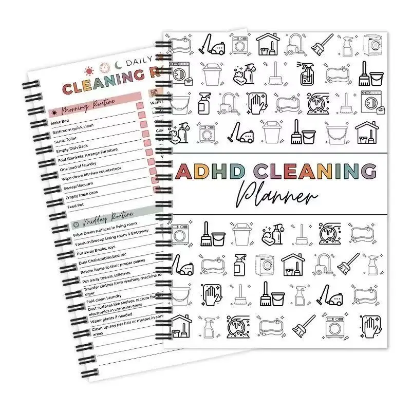 Adhd Cleaning Plan Chart A4 Size Weekly Planner, Daily Focus Checklist Notebook for Home Office & Dormitory, Smooth Pages & Durable Cover