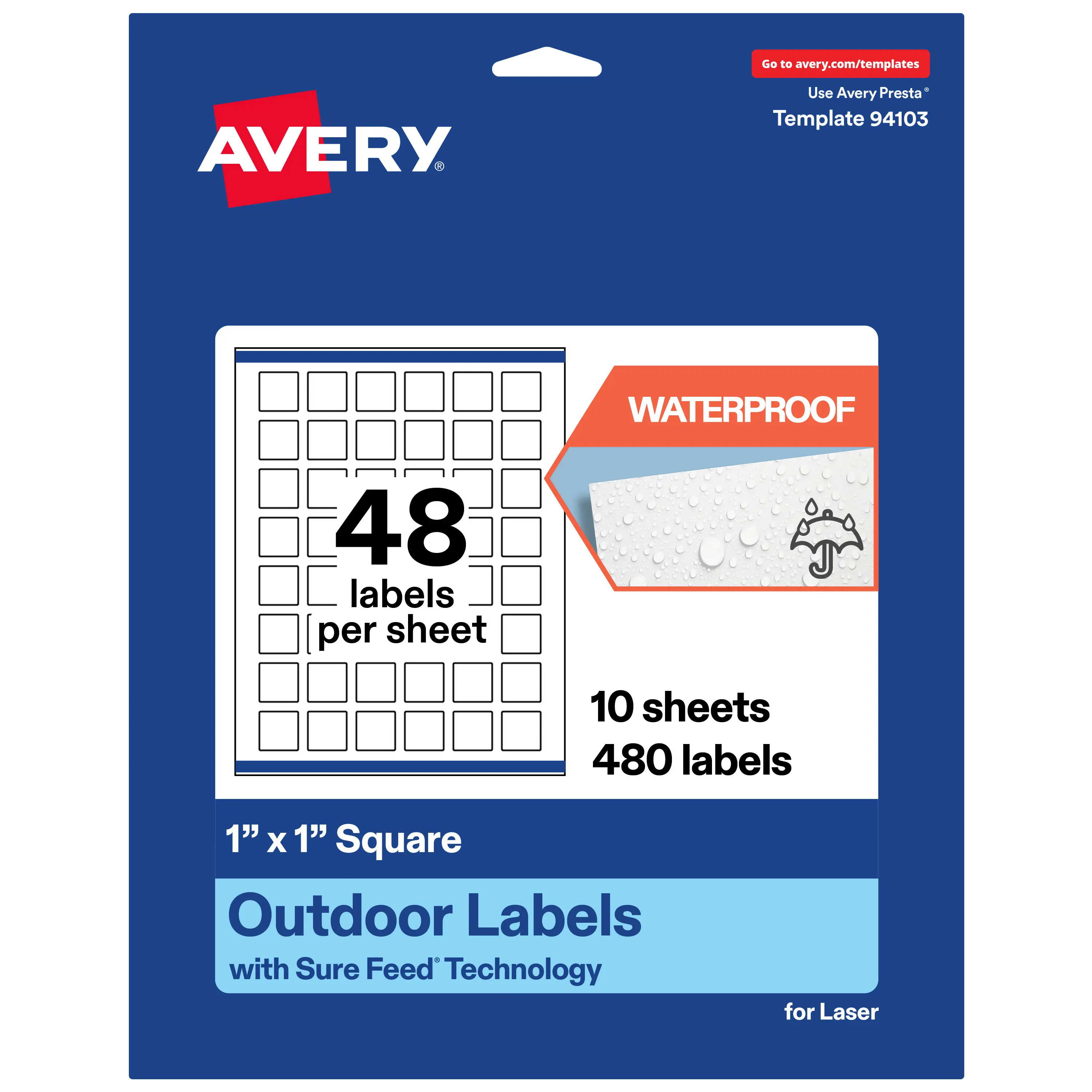 Avery Outdoor Waterproof Labels, 1" x 1" Square