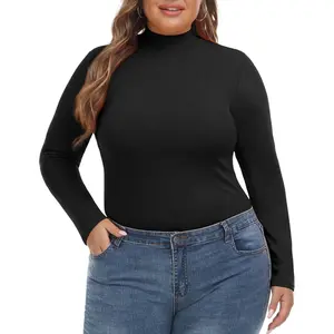 Plus Size Mock Turtleneck Tops for Women Long Sleeve Basic Tunic Shirts Lightweight Slim Fited Undershirts