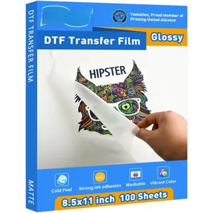 DTF Transfer Film Glossy: 8.5" x 11"inch 100 Sheets PET Paper Glossy Clear Cold Peel Direct to Film Transfer Film for Tshirt