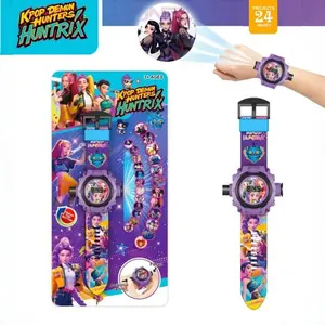 Kids Projector Watch with 24 Cartoon Patterns Anime Characters Huntrix Girl Group Three Sisters Rumi Mira Zoey Tiger Derpy Multifunctional Electronic Detachable Watch Strap Wristwatch Toy for Boys Girls Birthday Gifts
