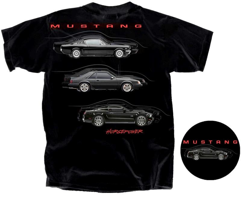 Ford Mustang Horsepower 2-Sided Tee, 1st–3rd–5th Gen Fastback Car Grap hic T-Shirt, Gift for Car Guys