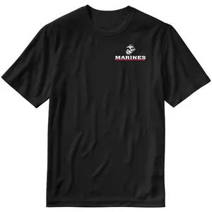 Gildan Men's Cotton Short-Sleeve Relaxed Fit USMC Marine Corps Combat Charged Red Line T-Shirt - Ribbed Classic Vibe, Patriotic EGA Chest Seal, Military Performance Menswear Tee