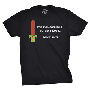 Mens Its Dangerous to Go Alone Take This Funny Nerdy Vintage Video Game T Shirt Mens Funny T Shirts Cool Vintage Fashion T-Shirt Gift Classic Menswear Gamer Apparel for Men Funny Nerd Short Sleeve Novelty Tees Black