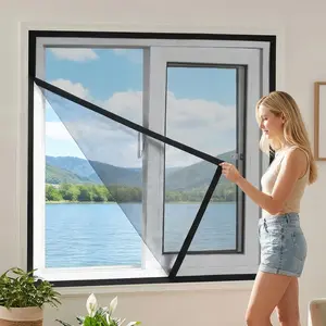 Black Window Screen Mesh with Hook & Loop Install, Breathable Fine Net, Easy Removable Anti Mosquito Bug Protection for Home