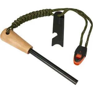 Fire Starter Survival Tool, 5/16" Ferro Rod with Paracord Lanyard, Multi-Tool Striker and Wooden Handle, Flint and Steel Fire Starter Kit for Your Hiking, Backpacking and Camping Essentials