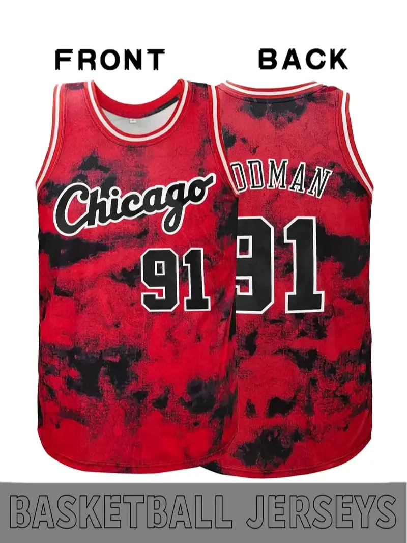 Tie-dye basketball jerseys #91 , Embroidered Jersey, Chicago letter embroidery design basketball suit sports top, Gym Workout Tops, Athletic training apparel, Athletic Active Tops, retro street wear, Suitable for Daily Leisure, Match Training, Unisex