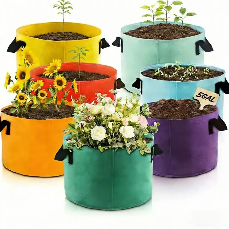 7-Pack 5 Gallon/10 Gallon Non-Woven Fabric Plant Bags, Nonwoven Planter Bags, Breathable Thickened Garden Veggie Flower Pots, Balcony Vegetable Planter Bag, Potato Growing Bag, Potato Planting Bags