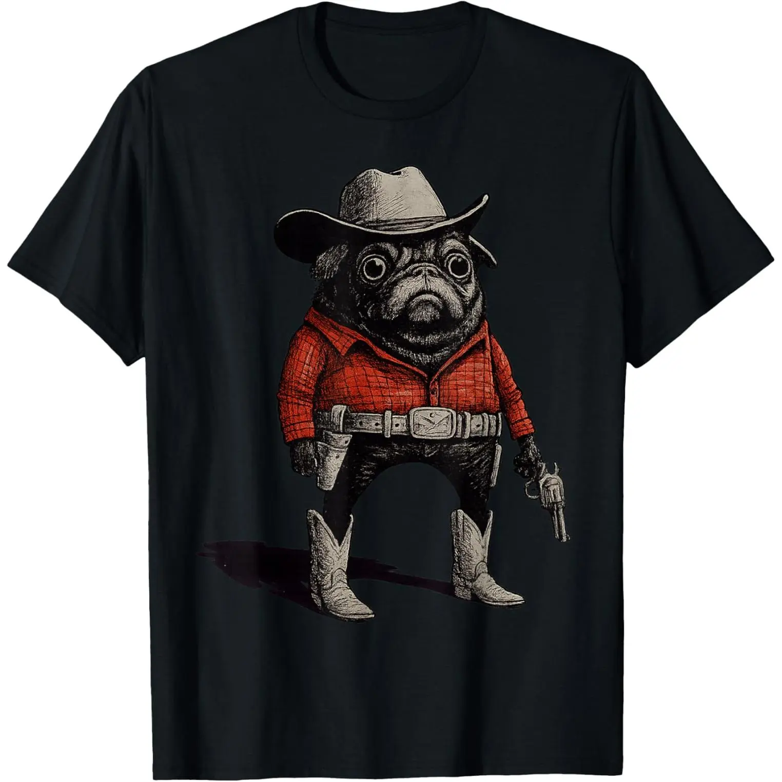 Cowboy Pug Dog Funny Western Red Pug Meme Unisex T-Shirt