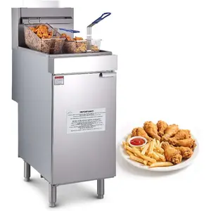VEVOR Commercial Deep Fryer, 3 - Burner Fryer for Restaurants, Stainless Steel Floor Standing Deep Fryers with Dual Baskets and Adjustable Temperature, Natural Gas Powered, 40 lbs Capacity, 90, 000 BTU