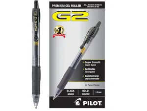 Pilot, G2 Premium Gel Roller Pens, Bold Point 1 mm, Pack of 12, Black