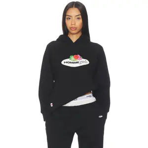 HOMMEgirls X Fruit Of The Loom Hoodie in Black With Printed Lock Up Logo