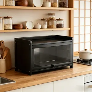 Food Storage Cabinet, Transparent Dust-Proof Design, Japanese Style Wooden Look, Large Capacity, Kitchen Organizer, Kitchen Pantry, Dormitory Use, Kitchen Storage Cabinets
