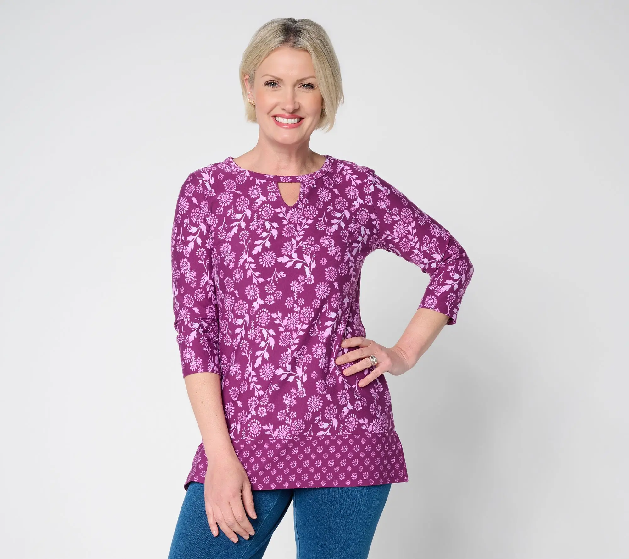 Denim & Co. Regular Printed Favorite Jersey Tunic w/ Border