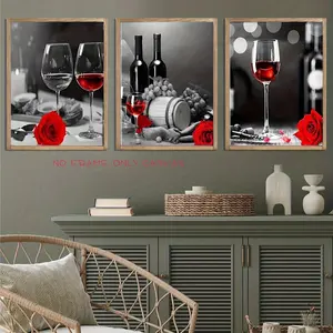 3-Piece Frameless Vintage Wine & Rose Canvas Art Set High-definition printing Wall decor Ideal for bars, kitchens, and home aesthetic room decoration 2D flat