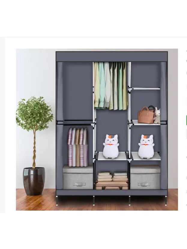Portable Closet Wardrobe with Shelf Clothes Rack Storage Organizer, Gray Freestanding Garment Rack for Bedroom Laundry Room Small Space