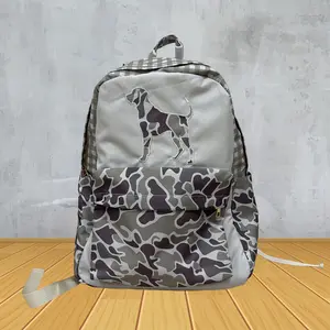Old School Camouflage Backpack Bag Kids Boys Country Life Embroidery Hunting Dog Travel Hiking Bag Daypack