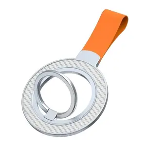 Dual-Direction Magnetic Phone Holder with Orange Strap and Circular Design