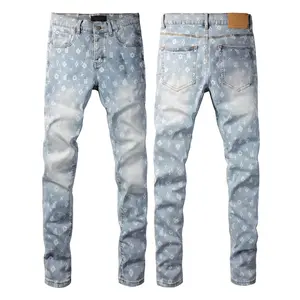 Jeans brand Jeans Men's Jeans Casual Comfort Holes Fashionable Straight Skinny Slim Fit Jeans, Ripped Stretch Jeans Denim Pants