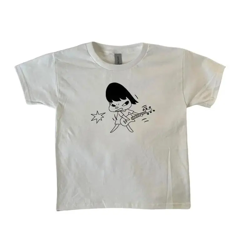 Yoshimoto Nara Rockstar Baby Tee Y2K Clothing Vintage Streetwear Trendy Short Sleeve Top Gothic Street T-Shirt Women's Star
