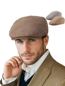 2Pack Unisex Flat Cap Newsboy Hats for Men Women, Summer Casual Fitted Design Plain Pattern Adjustable