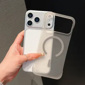 Luxury Ice Fog Large Hole Borderless Transparent Ultra-Thin Magnetic Protective Case for iPhone 17 Air 17 Pro 17 Pro Max Hard PC Protection