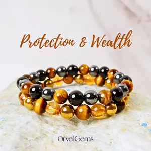 Triple Healing Crystal Bracelet Set – Natural Stone Tiger’s Eye, Citrine,optional size， Hematite & Black Tourmaline | 2-Piece Combo for Men, Women, Couples & Friends | 8mm Beads | Ideal for Daily Wear, Meditation & Gift