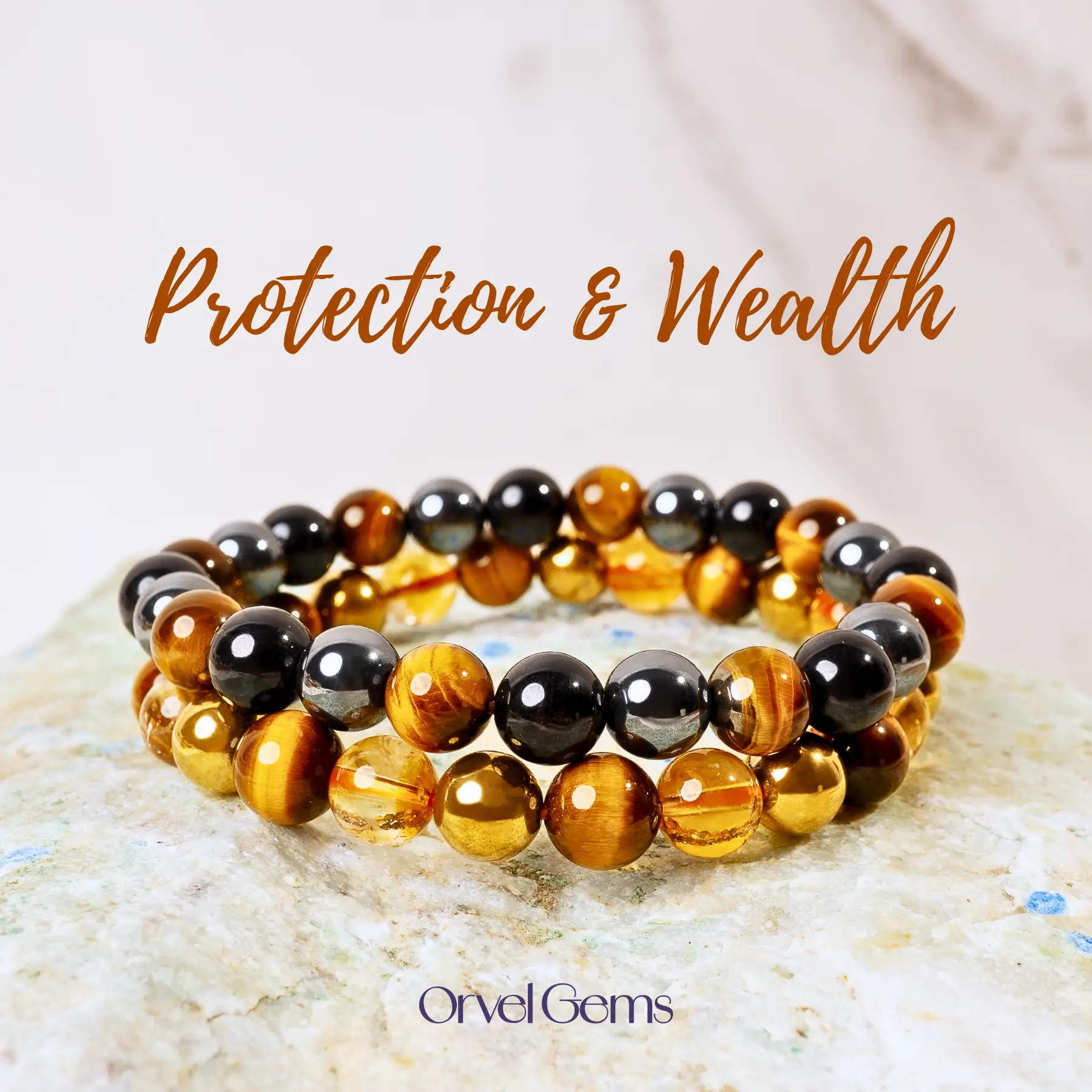 Triple Healing Crystal Bracelet Set – Natural Stone Tiger’s Eye, Citrine,optional size， Hematite & Black Tourmaline | 2-Piece Combo for Men, Women, Co