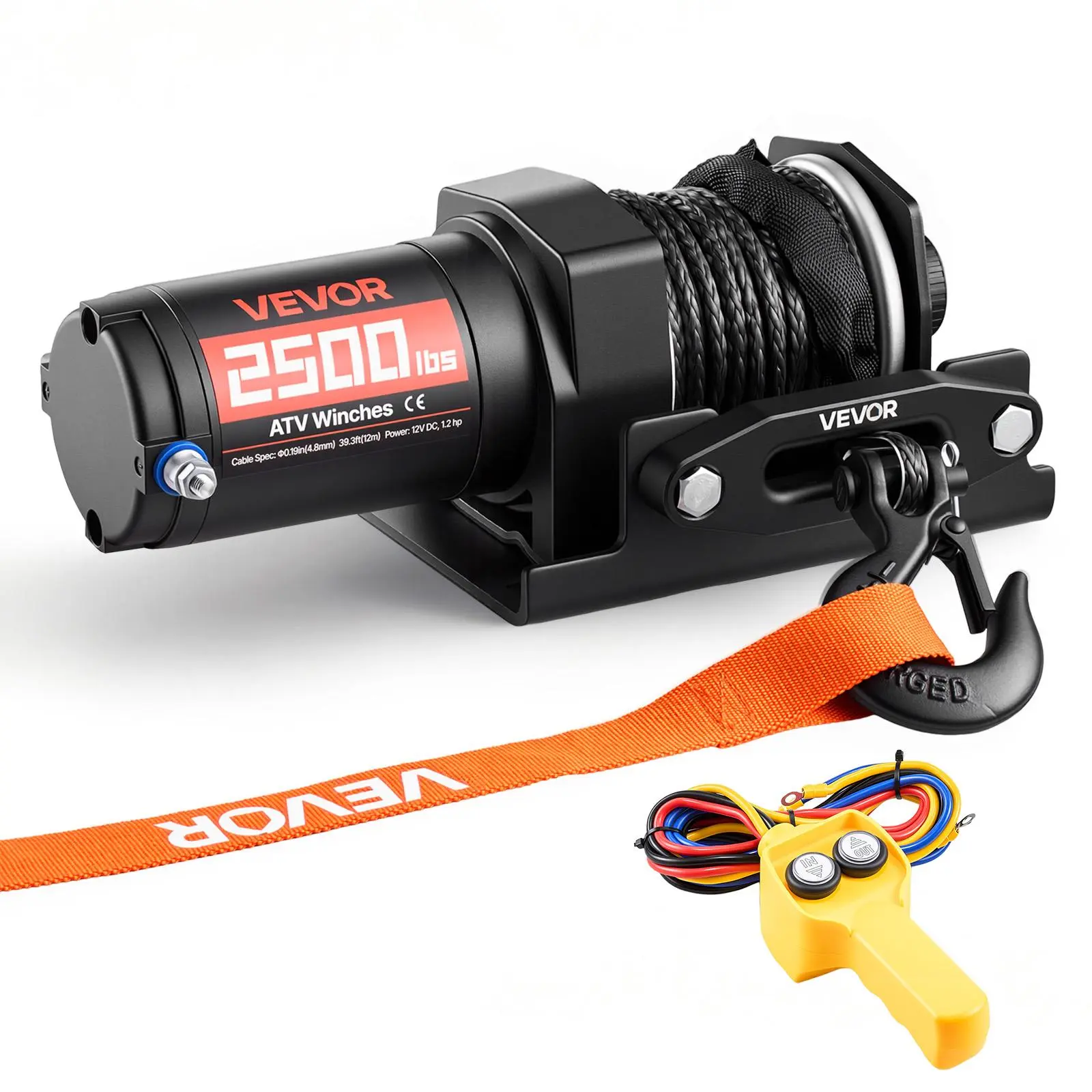 【Summerfinds】VEVOR 2500 lbs Electric Winch,12V DC ATV/UTV Winch with Φ0.19 in x 39.4 ft Synthetic Rope & Wired Remote ControlIP55 WaterproofAluminum Housing Fairlead Mount Plate for Towing ATVBlack