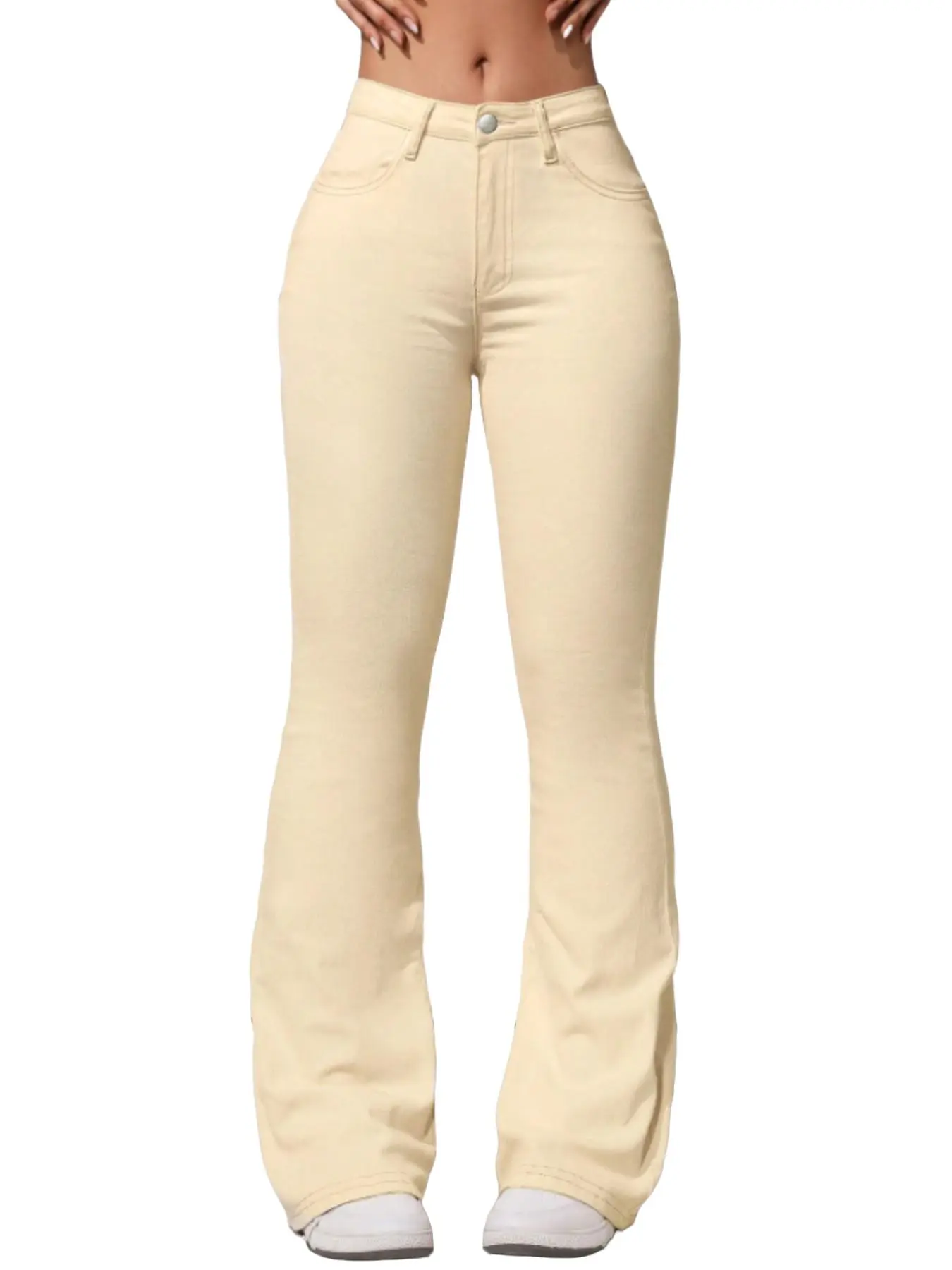 Women's Plain Flare Leg Pants, Elegant Fashion Casual Bell Bottom Trousers for Daily Outdoor Wear, Women's Bottoms for All Seasons