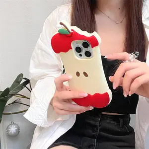 Creative Apple Shaped Design Phone Case, Cute Silicone Phone Protective Cover, Shockproof Protector, Phone Accessory Compatible with iPhone 12 13 14 15 16 Pro Max, Casing, Protector