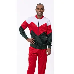 Montique Men's Red & Hunter Chevron Design Sport Tracksuit 2 Piece Set JS-29