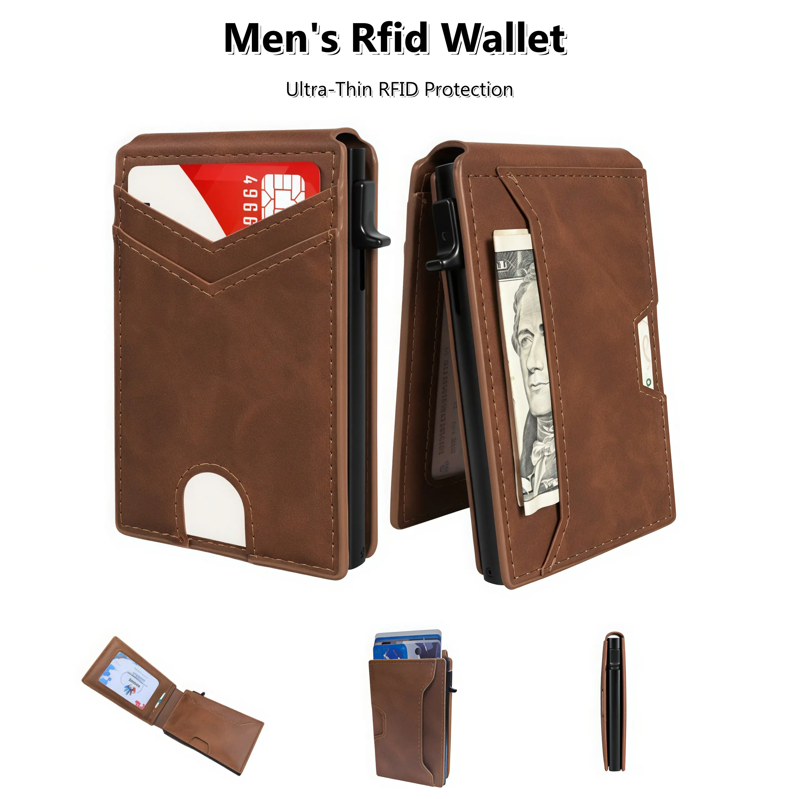 【DealsForYou】Minimalist Men’s Slim Wallet: 9 - 11 Cards, Money Clip, ID Window. RFID - Blocking, Aluminum Bifold Pop - Up，minimalist men，Men’s Wallet