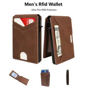 Minimalist Men’s Slim Wallet: 9 - 11 Cards, Money Clip, ID Window. RFID - Blocking, Aluminum Bifold Pop - Up,Father's Day Gift