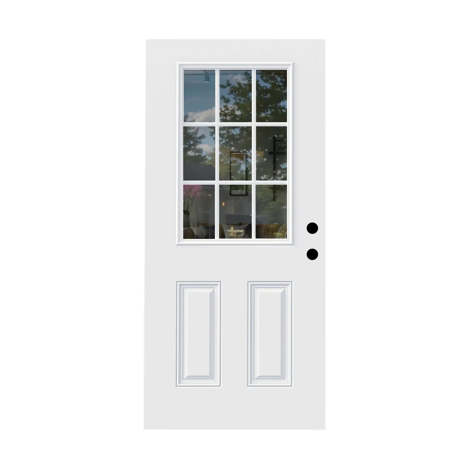 Fiberglass Entry Door Slab with 9 Lite Low-E Glass, 32x80 Inches, Left Hand Inswing, White Smooth Knock-Down, Polyurethane Foam Core