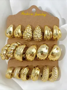 18-piece set of women's earrings, The set features a simple, gorgeous style with a golden metallic sheen, Trendy Jewellery Accessories, The earrings come in geometric, irregular, drop-shaped designs, Exquisite Jewelry Gift, High Quality Earrings